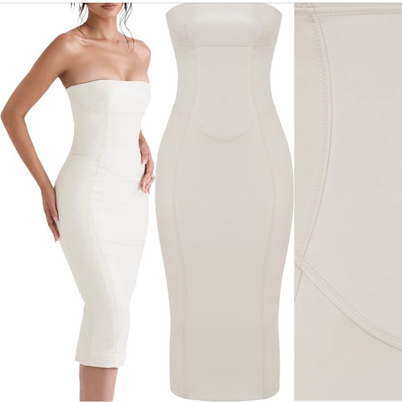 HOUSE OF CB Camilla Strapless Faux Vegan Leather Body-Con Dress $269 Ivory Small - Picture 4 of 16